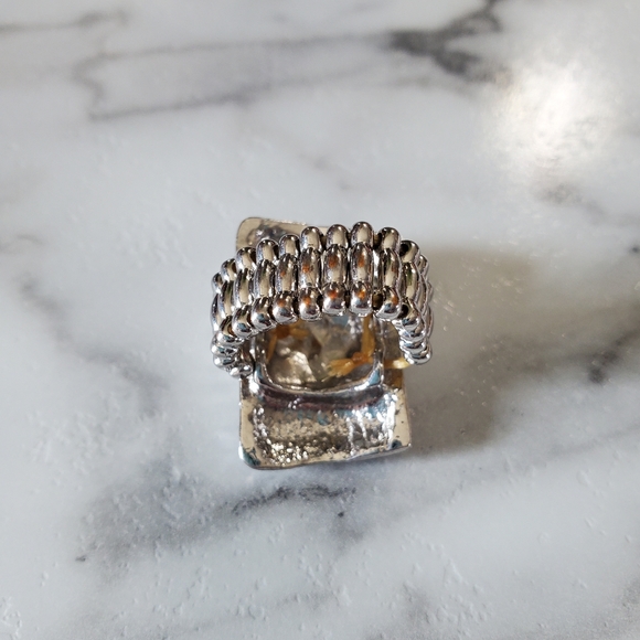 Silver Tone Adjustable Band Ring with Black Flowers & Rhinestones 💥3 for $24💥 - Picture 4 of 13